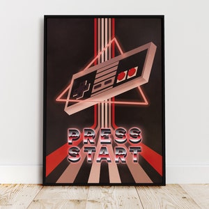 Retro Gaming Poster: NES-kontroll, Tryck Start (digitaltryck)