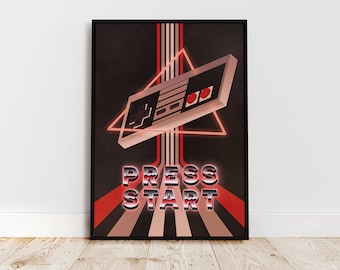 Retro Gaming Poster: NES Controller, Press Start (Digital Print)