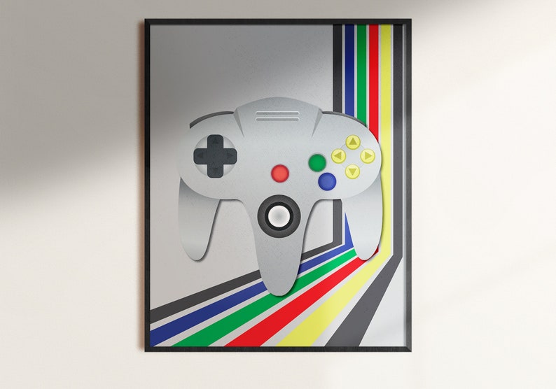 Retro Video Game Controller Wall Decor, Digital Prints, Game Room Poster, Geeky Art, Gaming Room