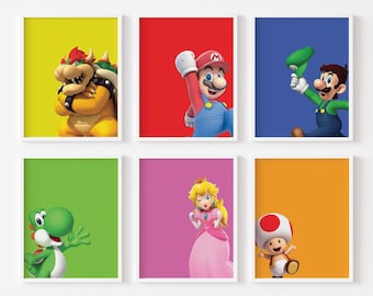 Mario Digital wall art, Wall Decor, Gaming posters, Video Game Room Poster, Print set of 6,Gift for boy, Gaming room, Man Cave Wall art,