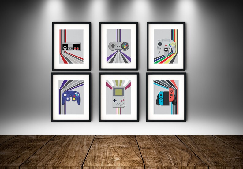 Retro Video Game Controller Wall Decor, Digital Prints, Game Room
