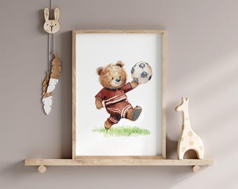 Vintage Teddy Bear Sports: Baby Boy Decor, Soccer, Playroom Decor, Baby's room art (Digital Download)