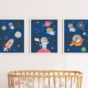 Space Animal Nursery Art Prints: Zoo Animals in Space (Digital Download)