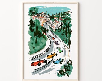 Monza Grand Prix Track Print | Colorful Racing Cars Illustration (Digital Download)