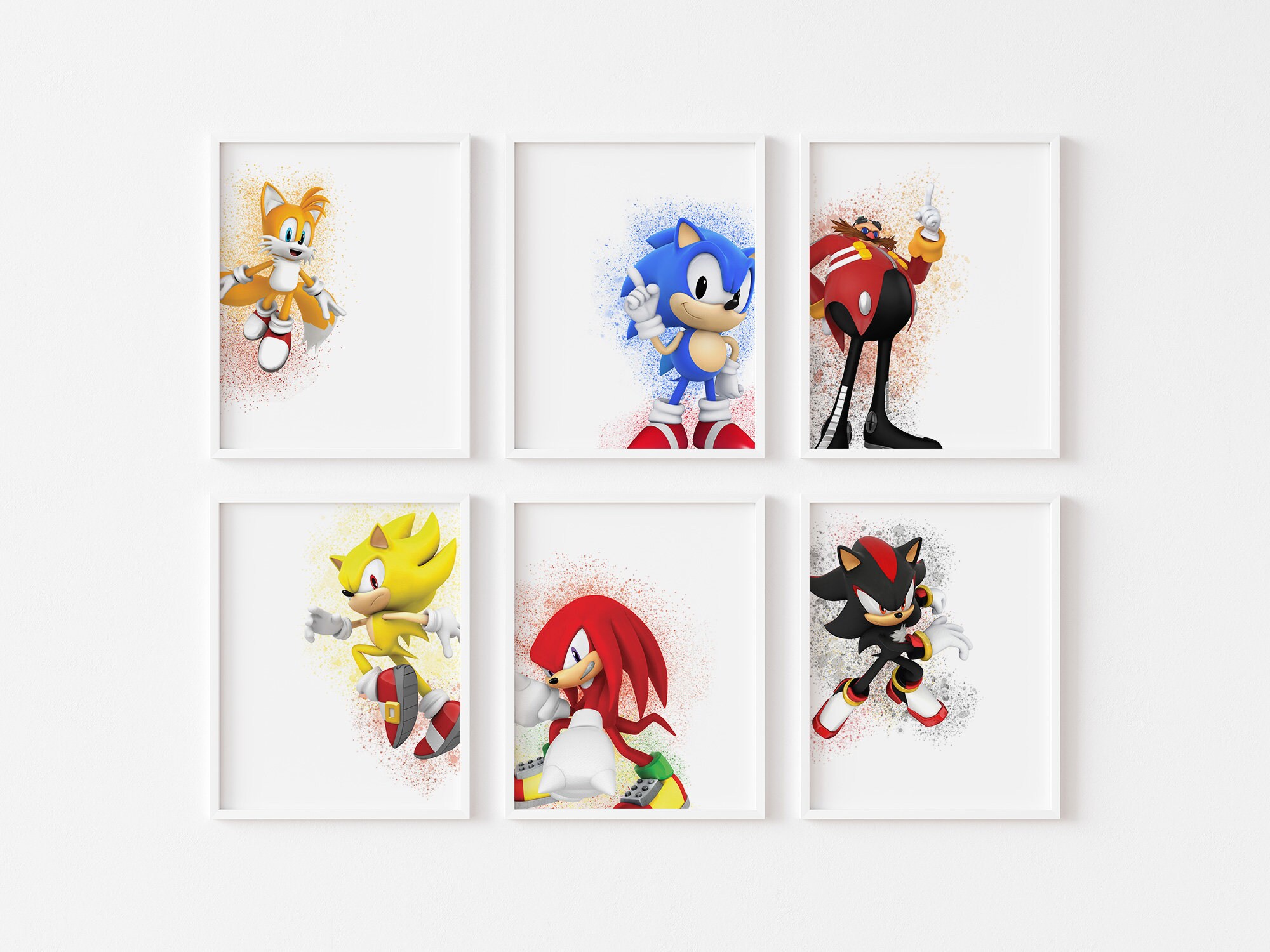 White Sonic video game Digital wall art, Sonic posters, Gaming posters, Video Game Room Poster, Print set of 6,Gift for boys room