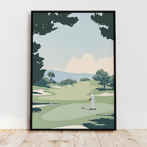 Golf Printable wall art, Golfer Minimalist Poster, Golf Illustration, Gift for Him, Sports Print, Green Wall Decor, printable golf art