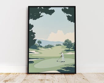 Minimalist Golf Course Art Print: Serene Golfer Illustration (Digital Download)