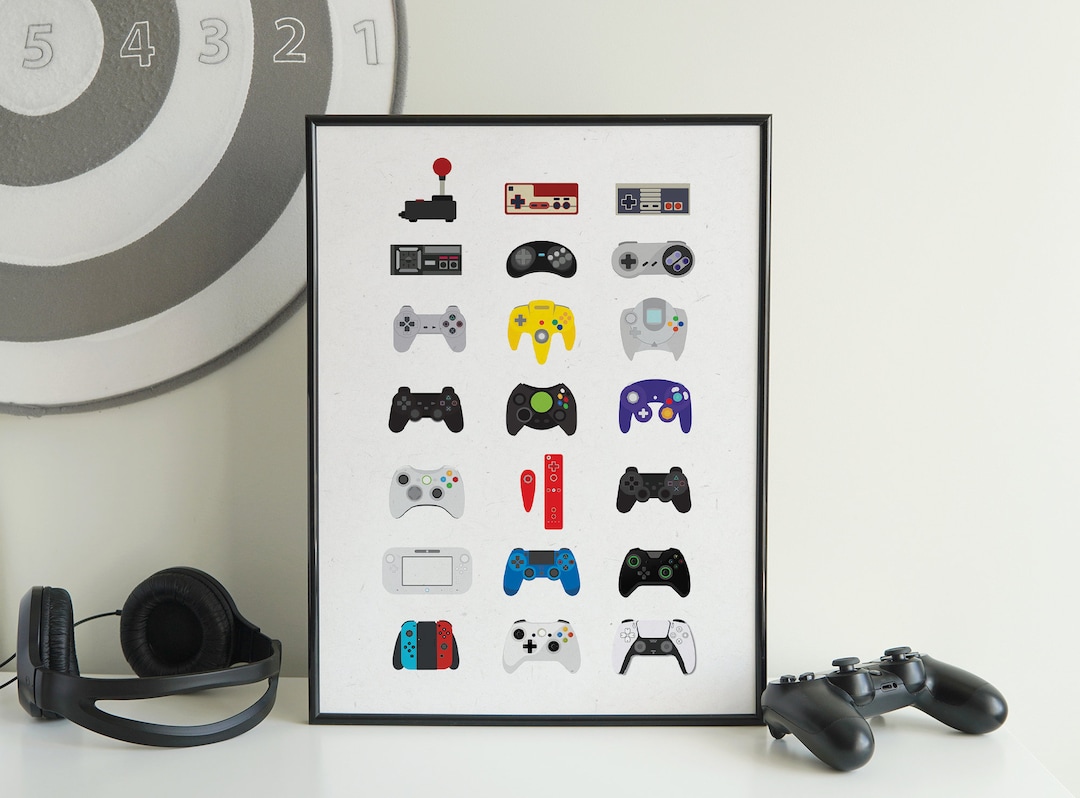 Video Game Controller Evolution Wall Decor, Digital Print, Game Room