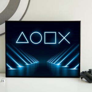 PS symbols Neon Gaming Logo poster, DIGITAL play station Wall Decor, Video Game Room Poster, Gaming room, Man Cave Wall art, Gamer print
