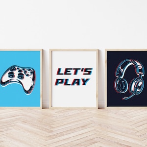 3D Gaming Room Prints: Controller, Headphones, Let&#39;s Play (Digital Download)
