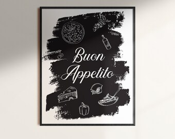 Vintage Buon Appetito Print, Italian Quote Kitchen Sign, Printable Wall Art, Home Decor, Kitchen