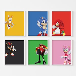 Colorful Sonic Character Prints: Kids Gaming Room Decor (digital
