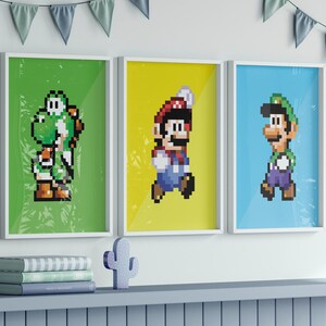 Retro Mario Bros. Print Set: 16-bit Pixel Art, Gamer Posters (digital ...