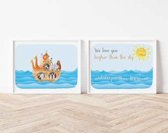 Printset voor kinderkamer Ark van Noach, bijbelvers, dieren (digitale download)