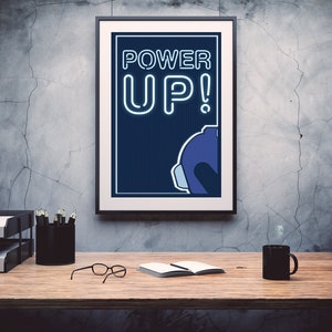 Video game wall art, digital printable, video game poster. Megaman 80s retro, retro game decor, Blue bomber