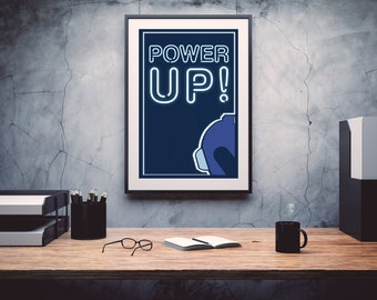 Megaman Power Up Poster: 80s Retro Video Game Art (Digital Download)