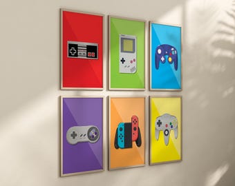 Retro Game Controller Art Prints: Gamer Room Decor, Gaming Posters, Controller Wall Art Printable (Digital Download)