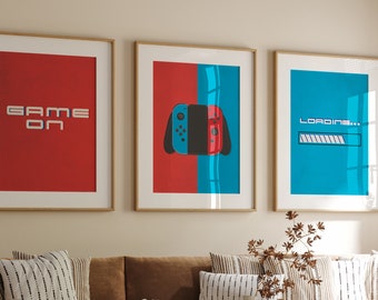 Gaming Wall Art Prints: Red & Blue Switch Decor (Set of 3) (Digital Print)