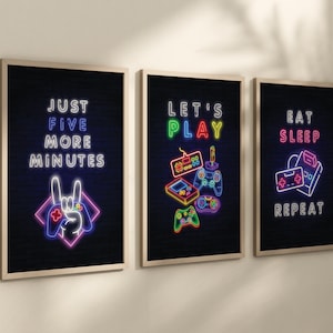 Neon Gaming Prints: Gamer Room Decor, Set of 3 (Digital Print)