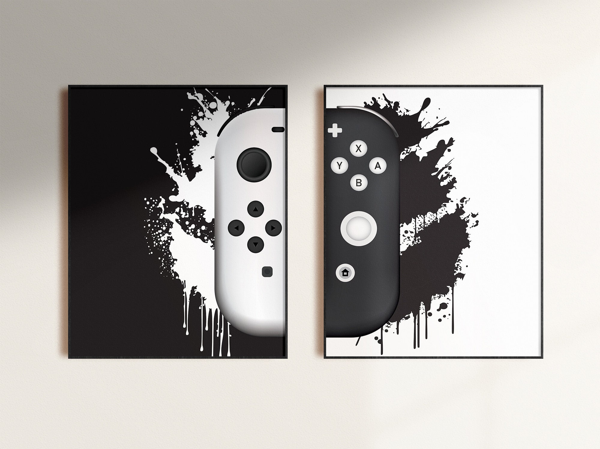 Nintendo Switch Controller Art Prints: Black & White Game Room Decor (Digital Download)
