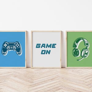 Gaming Room Decor Prints: Controller, Headset, Game On (Digital Download)