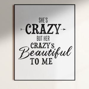 Schöne Crazy Lyric Print, Musik Typografie druckbare Wandkunst, Über dem Bett Wanddekor, Rock Country digital, Country-Musikplakat
