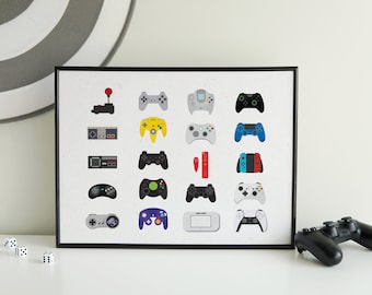 Video Game Controller Evolution Print: Retro Gaming Room Decor, Gamer Poster Printable (Digital Download)