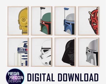 Star Wars Helmet Prints: Minimalist Space Wars Art (Digital Download)