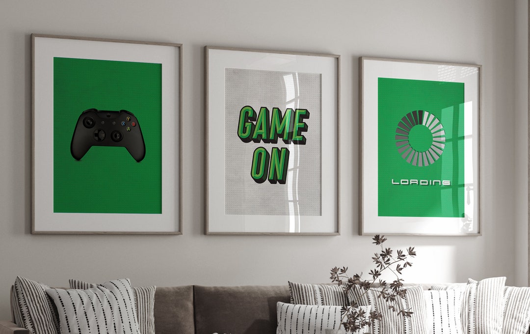 Gaming Wall Art Prints, Digital Print, Green Wall Decor, Set of 3