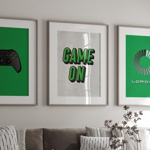 Gaming wall Art Prints, Digital Print, Green Wall Decor, Set of 3, Gaming Room Decor, Video Game Print, Man Cave Sign, 5 Sizes
