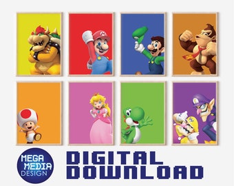 Mario Wall art, Gaming Posters, Mario Set, Gamer Printable, Kids Room Decor, (Digital Download)