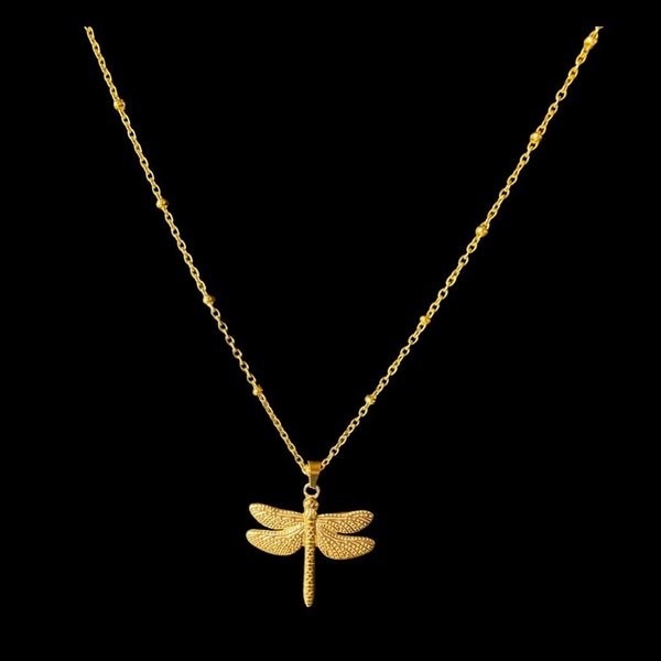 Dragonfly necklace- 18k gold plated titanium steel