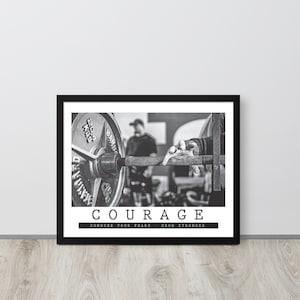 Motivational Poster Wall Art, Courage, Framed Poster For Gym, Artwork Wall Decor For Hustle, Workout, Bodybuilding, Fitness, Powerlifting