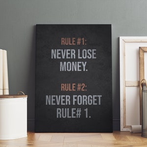Never Lose Money Rule, Wall Art Office Decor Canvas Print Motivational Poster For Success, Entrepreneur, Hustle, Millionaire, Billionaire