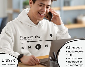Sudadera con capucha y música personalizada | Sudadera con capucha personalizada | Suéter con número | Sudadera con capucha personal | Ropa personalizable | Sudadera con capucha con número musical