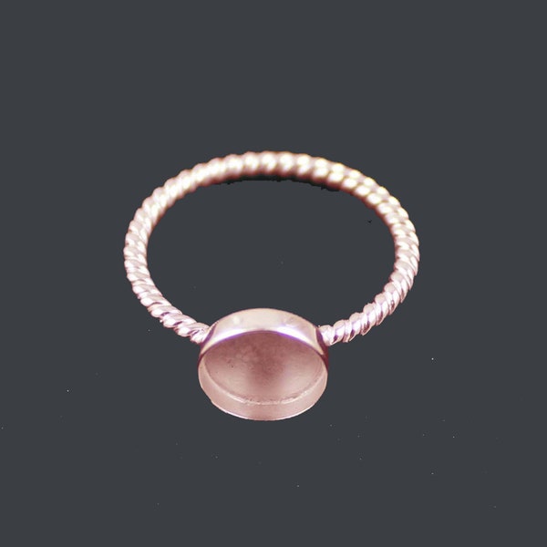 18k Rose gold plated Round Rope Band Ring ,925 Silver Round Cabochon, Cab Resin Glue Pad Breast Milk, DIY jewelry supply, build your ring