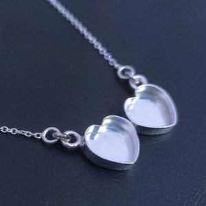 925 Sterling Silver Double Heart Shape chain necklace, heart necklace Bezel Setting, Blank Heart Shape Pendant Setting, Bezel For Resin Work