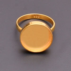 18k gold plated 925 Silver Round Ring, 3mm-30mm Round Cabochon,Cab Resin Glue Pad Breast Milk, DIY jewelry supply, build your ring, diy ring