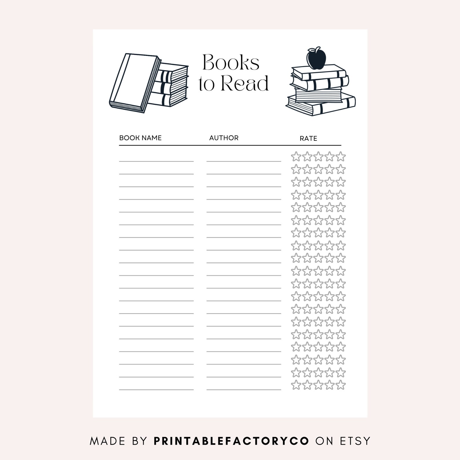 Illustrated Books to Read List Page, Printable PDF, A4/A5/ Us Letter ...