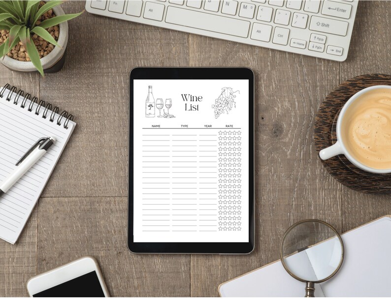 Printable Wine List, Wine Journal, Wine Tracker A4/ A5/ Letter Sizes ...