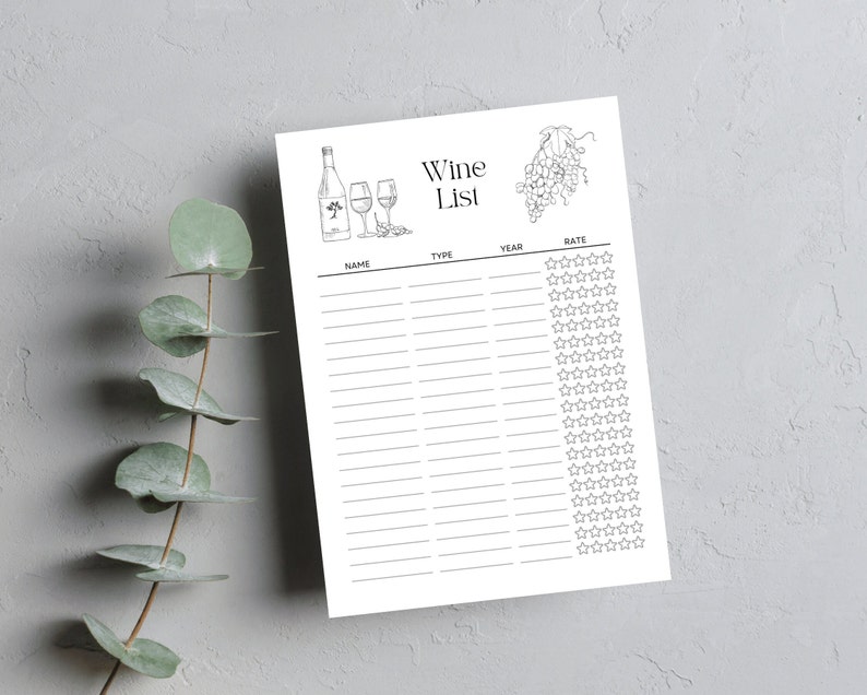 Printable Wine List Wine Journal Wine Tracker A4/ A5/ Letter Etsy