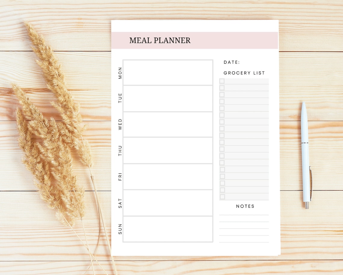 Printable Weekly Meal Planner & Grocery List, Instant Download, A4, Us ...