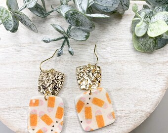 Handmade Polymer Clay Teacher School Pencil Dangle Gold Charm Earrings| 0143