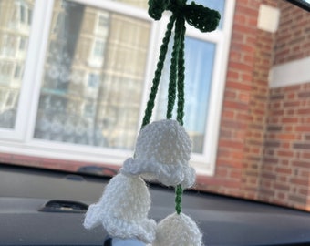 Crochet lily of the valley car hanging
