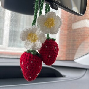 Crochet strawberry car hanging PDF pattern