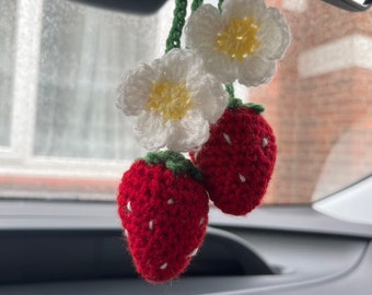 Crochet strawberry car hanging decor