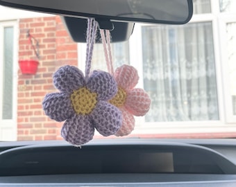 Crochet flower car hanging