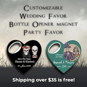 Customizable Skull Wedding Favor: Bottle Opener Magnet