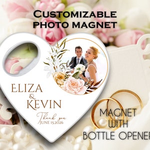 Wedding Souvenir, Customizable photo magnet with bottle opener, Wedding Favours