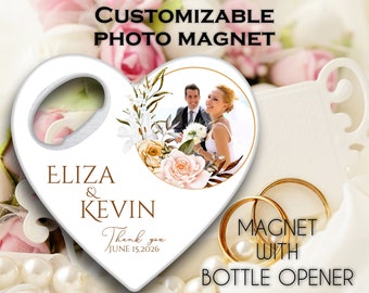 Wedding Souvenir, Customizable photo magnet with bottle opener, Wedding Favours